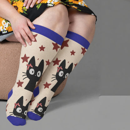 Plus Size Cat Star Compression Socks - Blue(1 Pair) - 4XL - image 2