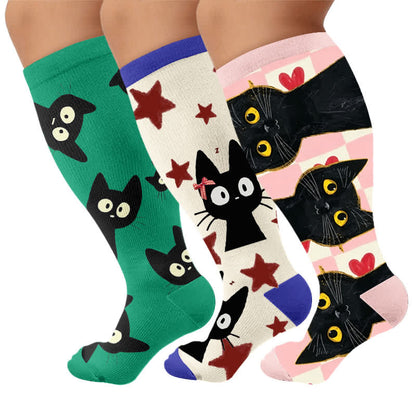 Plus Size Cat Star Compression Socks - Multicolor(3 Pairs) - 4XL - image 4