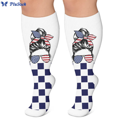 Plus Size Patriotic Star Stripe Compression Socks - image 5