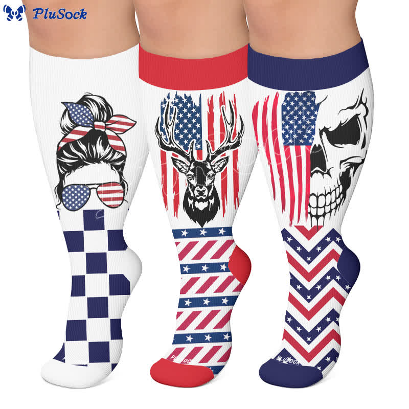 Plus Size Patriotic Star Stripe Compression Socks - image 0