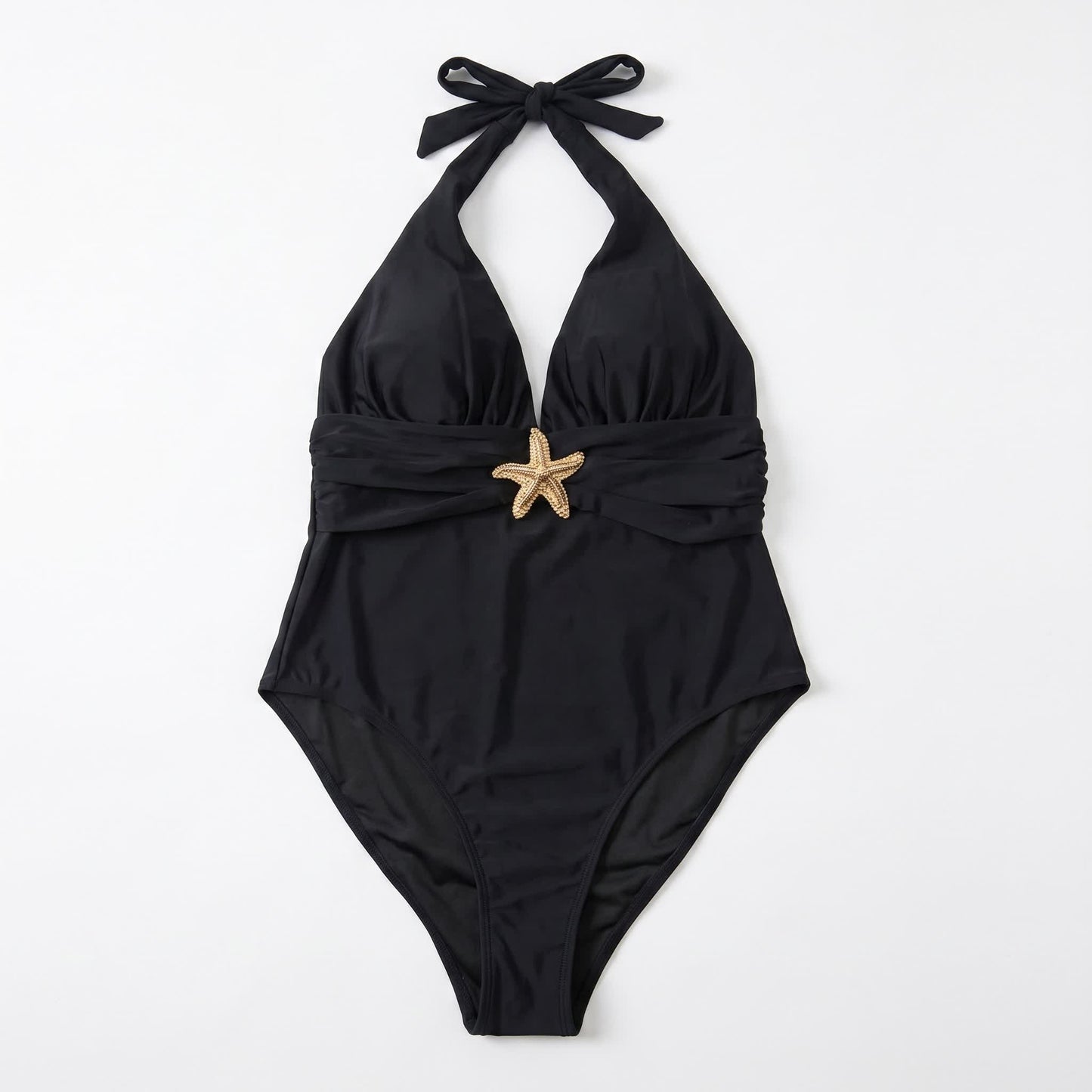 Elegant Black Halter Plunge Mesh Slit Swimwear - image 7
