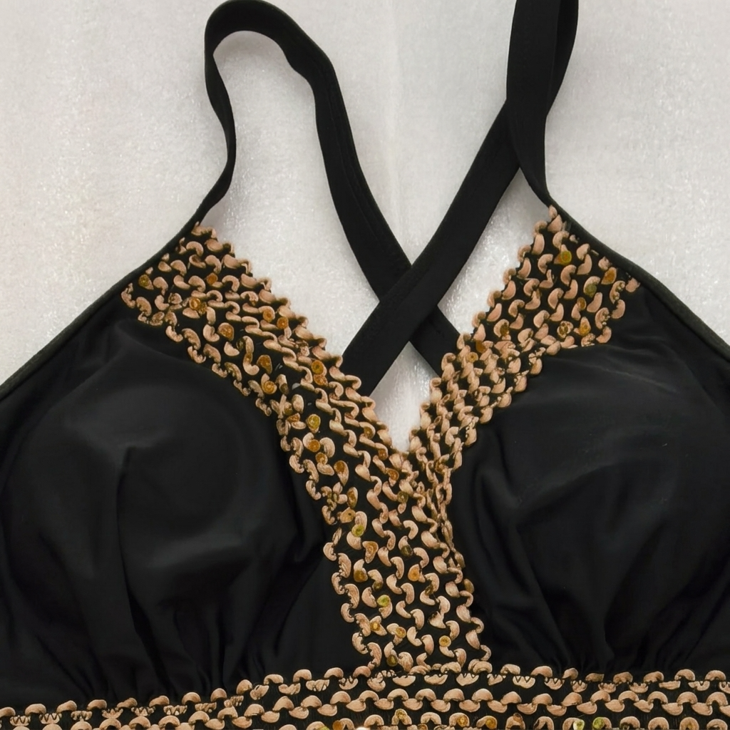 Black V-Neck One-Piece Swimsuit - image 4