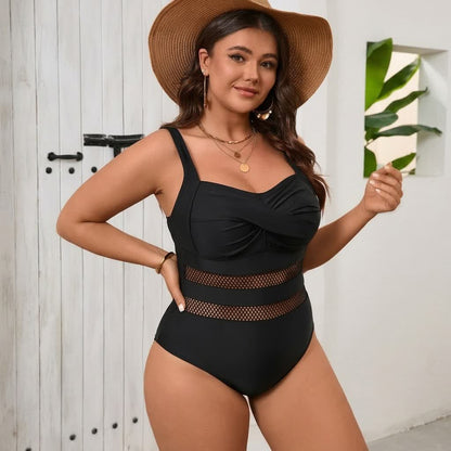 Black Mesh Cutout One-Piece Swimsuit - image 2