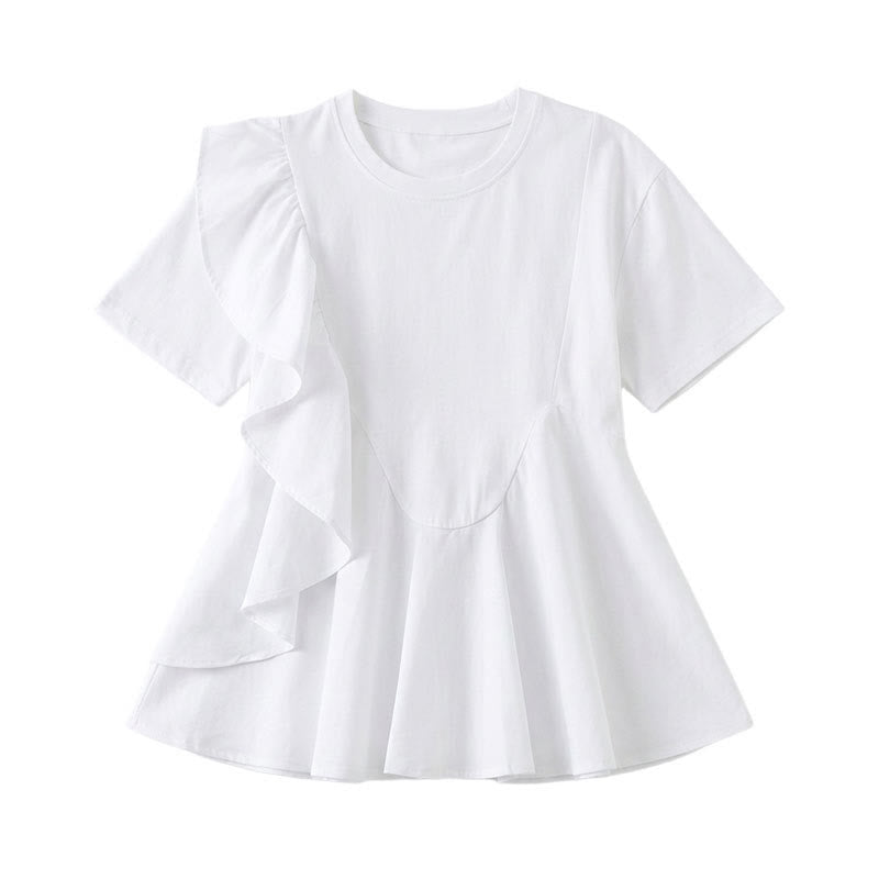 Asymmetrical Ruffle Detail A-Line Blouse - White - 2XL - image 7