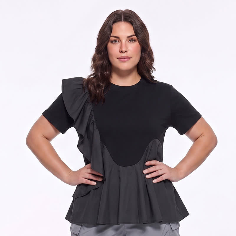 Asymmetrical Ruffle Detail A-Line Blouse - image 4
