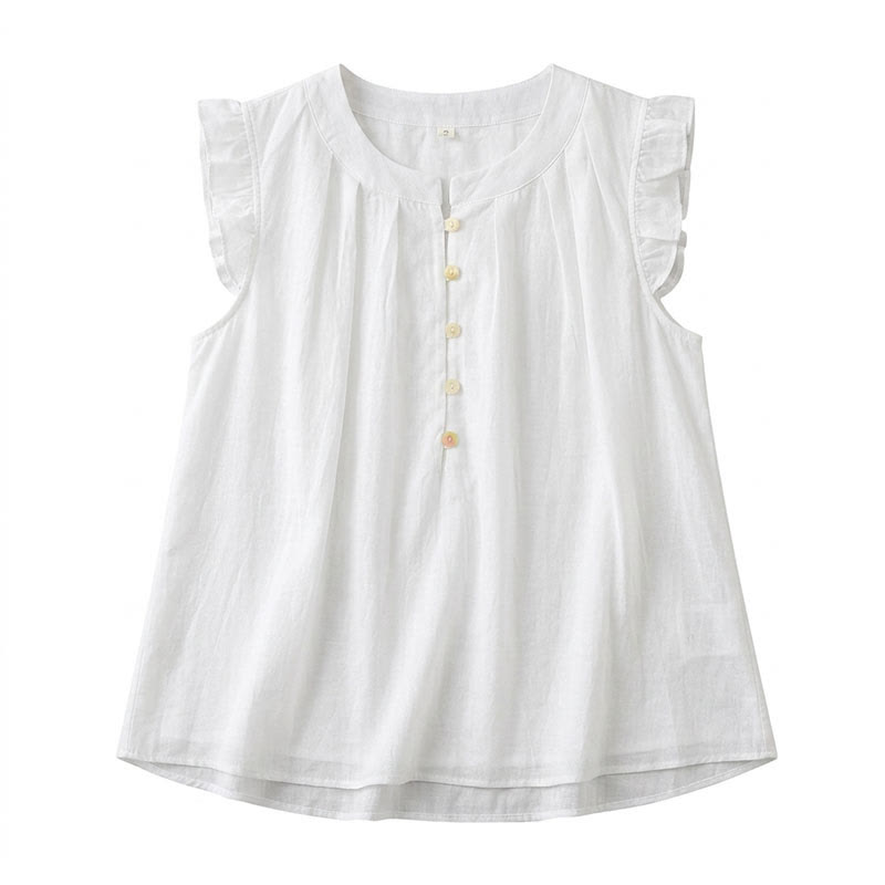Plus Size Ruffle Trim Sleeveless Blouse - White - 4XL - image 7