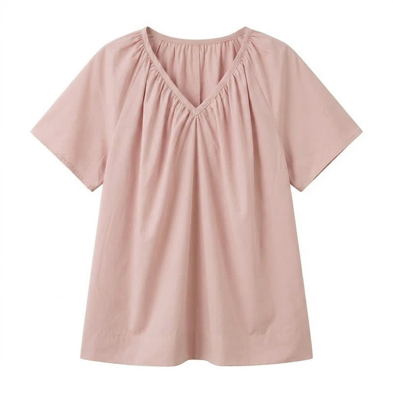 Plus Size Gathered V Neck Top - Pink - 4XL - image 7