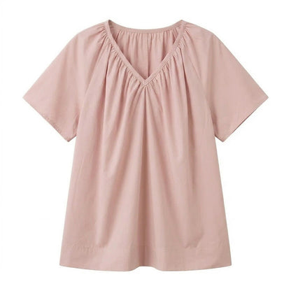 Plus Size Gathered V Neck Top - Pink - 4XL - image 7