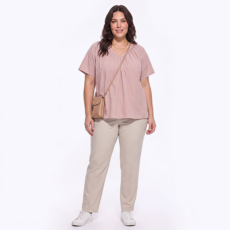 Plus Size Gathered V Neck Top - image 3
