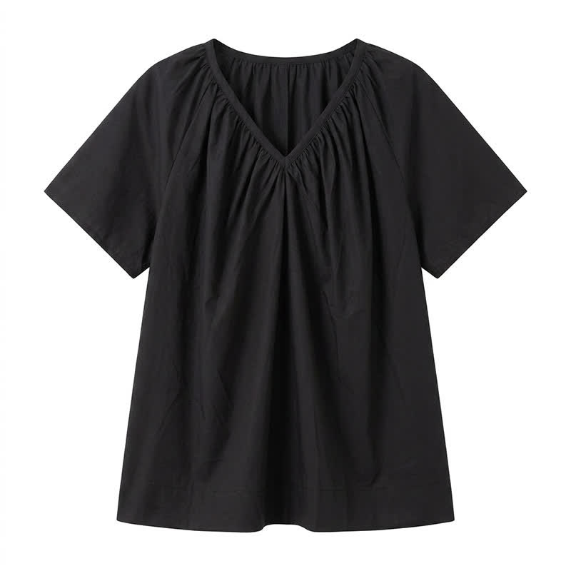 Plus Size Gathered V Neck Top - Black - 4XL - image 9