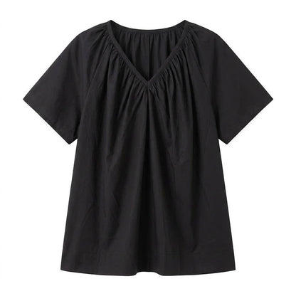 Plus Size Gathered V Neck Top - Black - 4XL - image 9