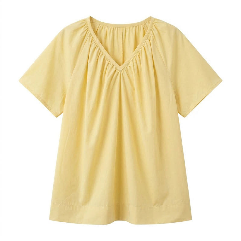 Plus Size Gathered V Neck Top - Yellow - 4XL - image 8
