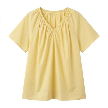 Plus Size Gathered V Neck Top - Yellow - 4XL - image 8