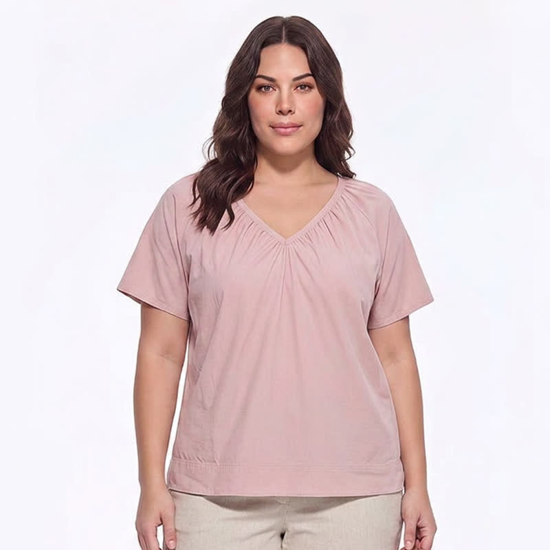 Plus Size Gathered V Neck Top - image 0