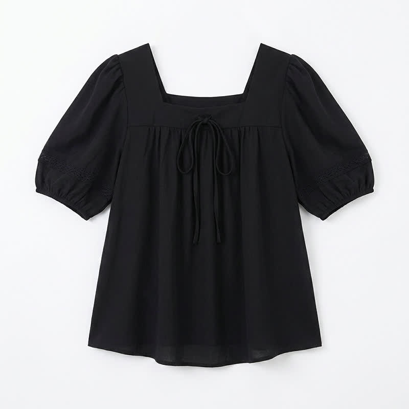 Plus Size Vintage-inspired Square Neck Blouse - Black - 4XL - image 10