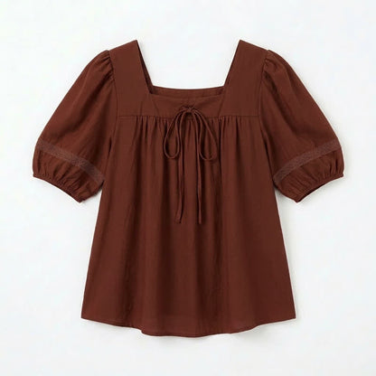 Plus Size Vintage-inspired Square Neck Blouse - Wine - 4XL - image 8