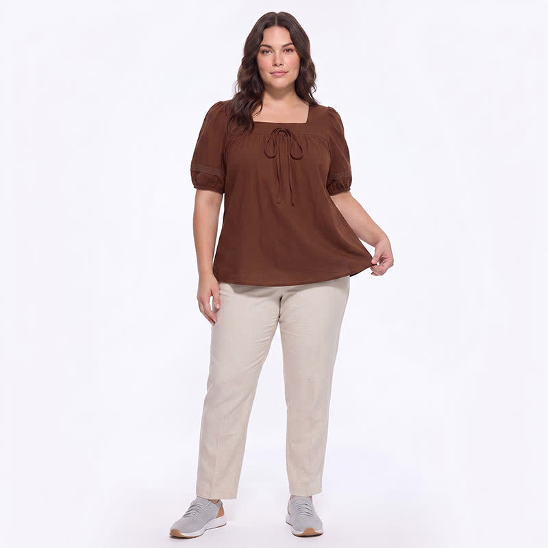 Plus Size Vintage-inspired Square Neck Blouse - image 5