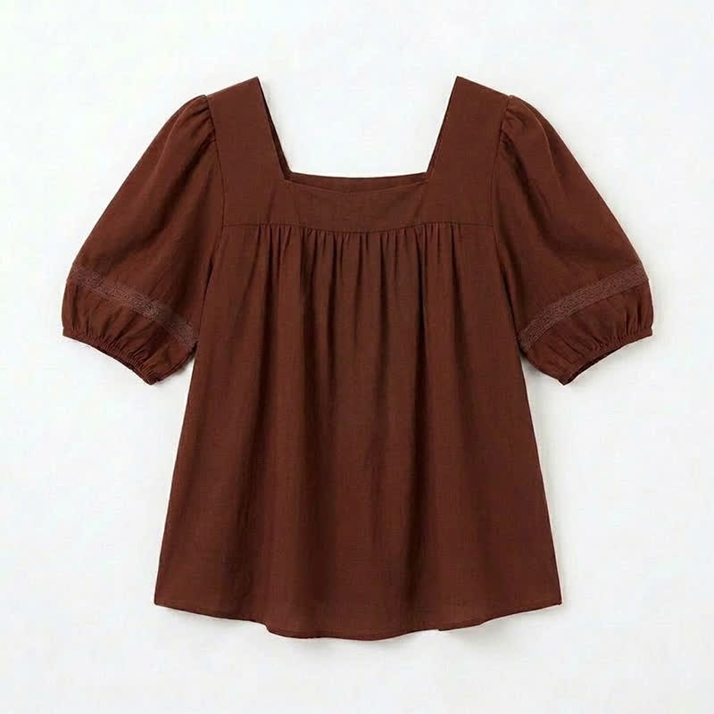 Plus Size Vintage-inspired Square Neck Blouse - image 11