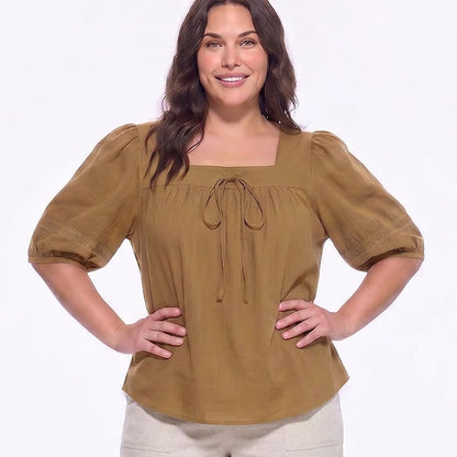 Plus Size Vintage-inspired Square Neck Blouse - image 6