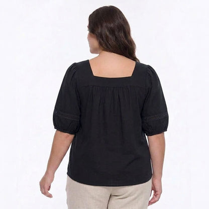 Plus Size Vintage-inspired Square Neck Blouse - image 1