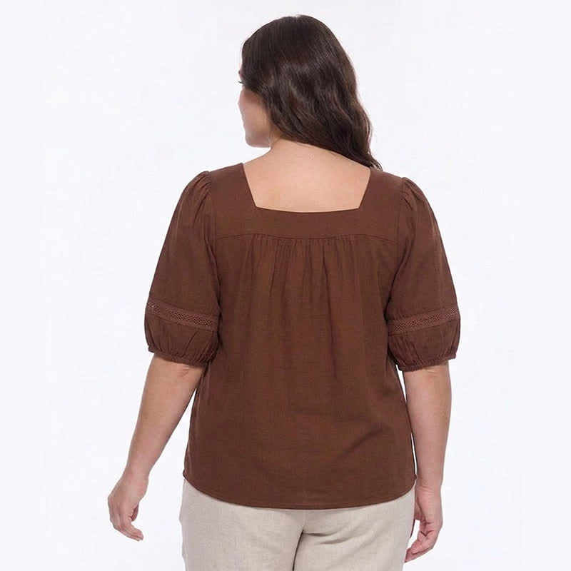 Plus Size Vintage-inspired Square Neck Blouse - image 3