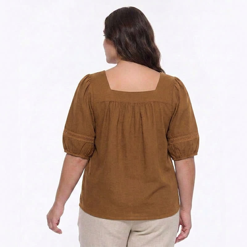 Plus Size Vintage-inspired Square Neck Blouse - image 7