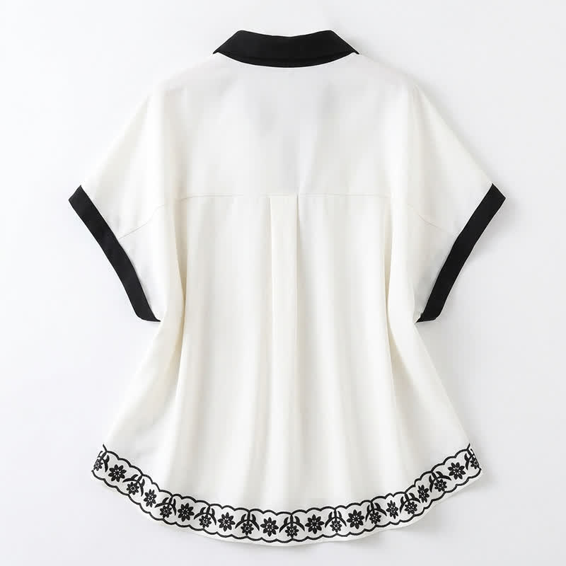 Ivory Floral Contrast Trim Relaxed Blouse Top - image 5