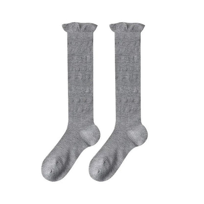 Sheer Heart Stripe Knee High Socks(4 Pairs) - Light Gray - EU35-39(US2-6) - image 5