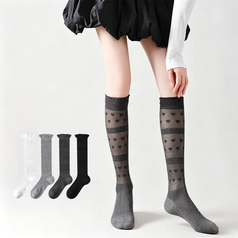 Sheer Heart Stripe Knee High Socks(4 Pairs) - image 0