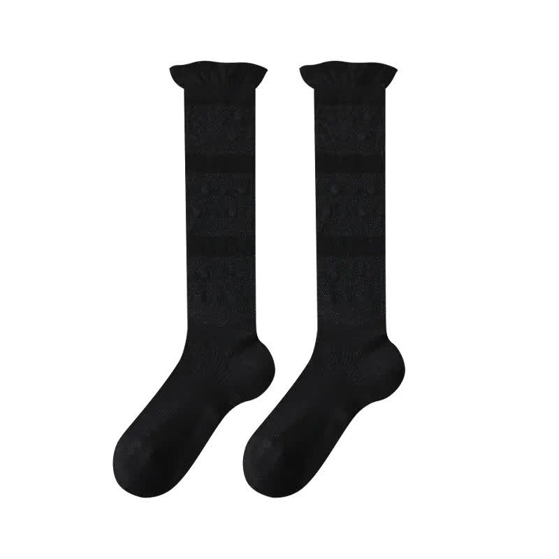 Sheer Heart Stripe Knee High Socks(4 Pairs) - Black - EU35-39(US2-6) - image 4