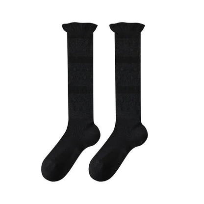 Sheer Heart Stripe Knee High Socks(4 Pairs) - Black - EU35-39(US2-6) - image 4