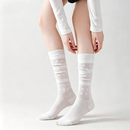 Sheer Heart Stripe Knee High Socks(4 Pairs) - image 1
