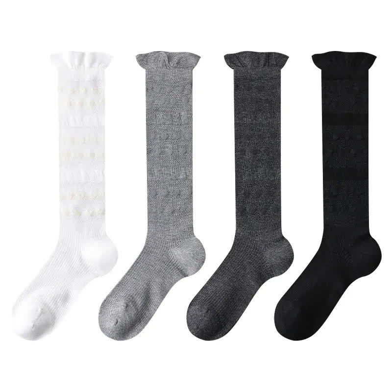 Sheer Heart Stripe Knee High Socks(4 Pairs) - Multicolor - EU35-39(US2-6) - image 7