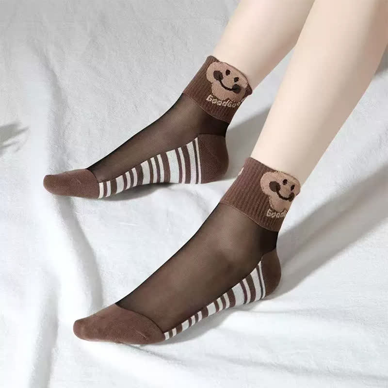Cute Mesh Bear Ankle Socks(10 Pairs) - Light Brown - EU35-40(US2-7) - image 4