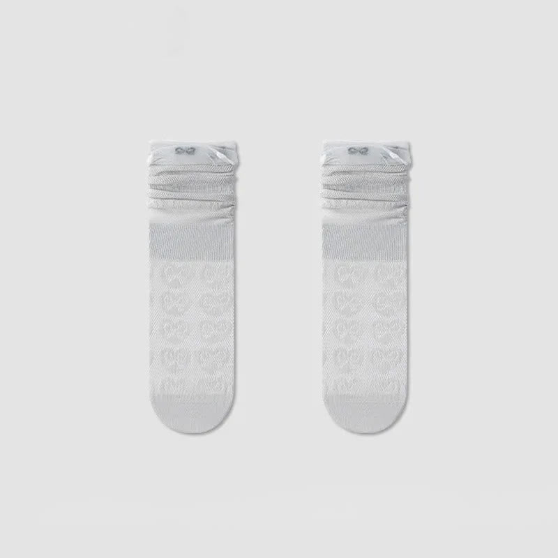 Sheer Bow Pattern Quarter Socks(4 Pairs) - Light Gray - EU36-40(US3-7) - image 7