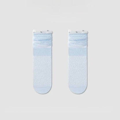 Sheer Bow Pattern Quarter Socks(4 Pairs) - Light Blue - EU36-40(US3-7) - image 9