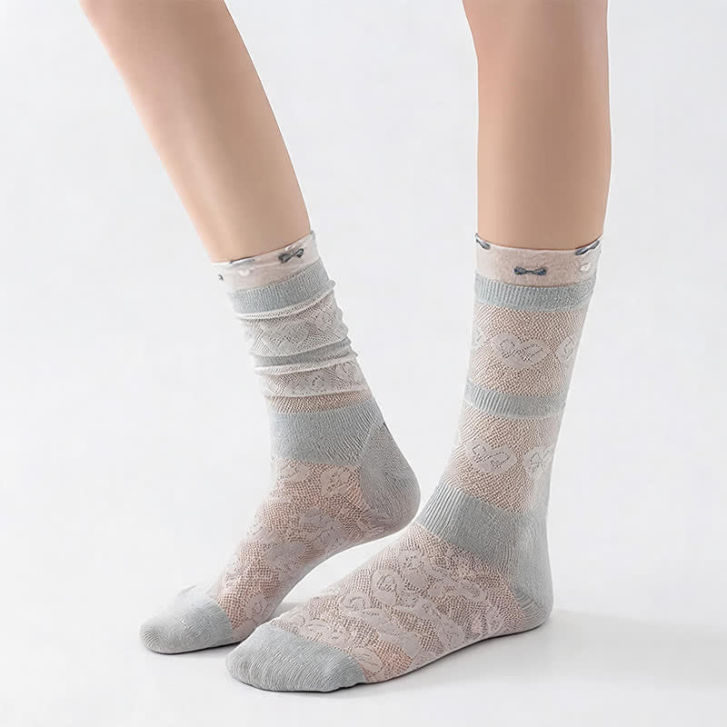 Sheer Bow Pattern Quarter Socks(4 Pairs) - image 1