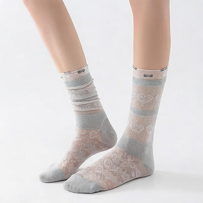 Sheer Bow Pattern Quarter Socks(4 Pairs) - image 1
