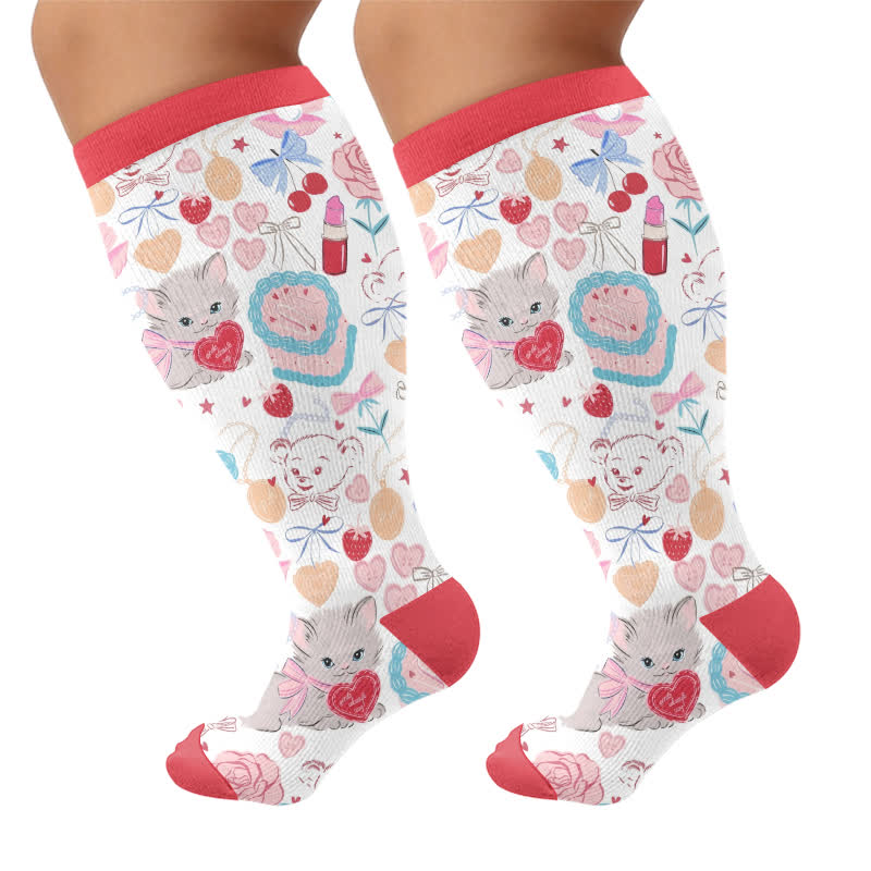 Plus Size Puppy Heart Compression Socks - Red(1 Pair) - 4XL - image 10