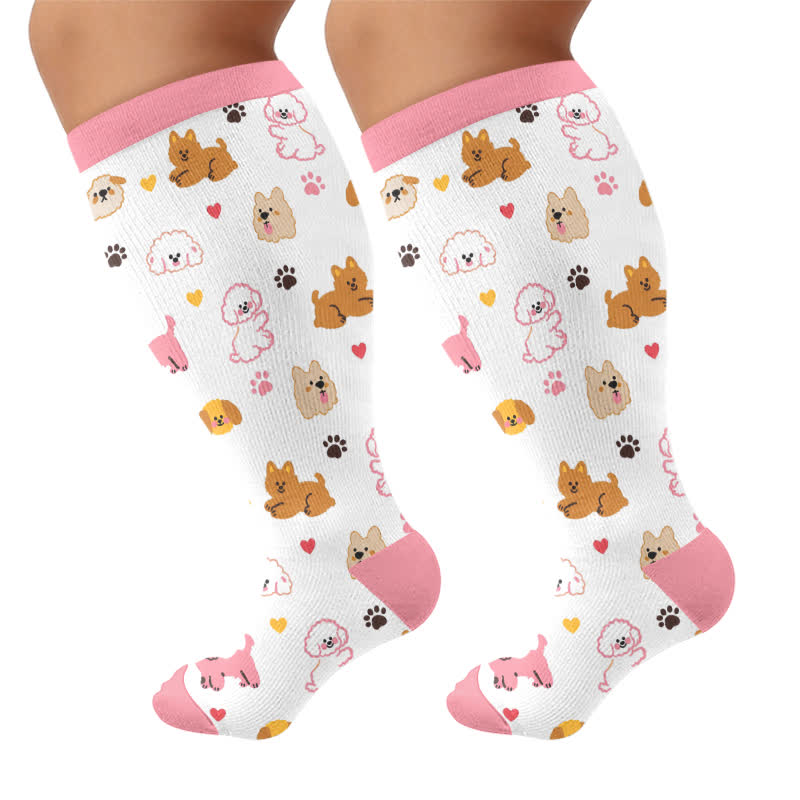 Plus Size Puppy Heart Compression Socks - Pink(1 Pair) - 4XL - image 8