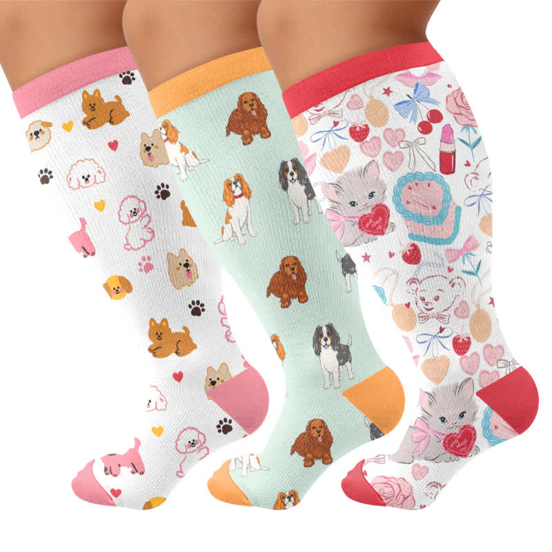 Plus Size Puppy Heart Compression Socks - Multicolor(3 Pairs) - 4XL - image 4