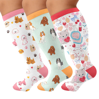 Plus Size Puppy Heart Compression Socks - Multicolor(3 Pairs) - 4XL - image 4