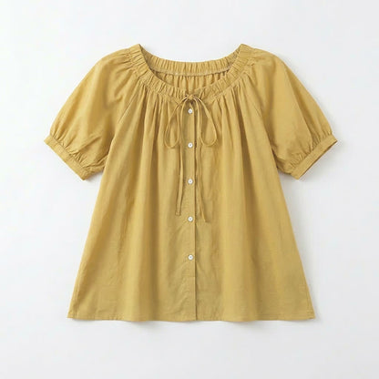 Vintage Tie Neck Button Front Blouse - Yellow - 4XL - image 7