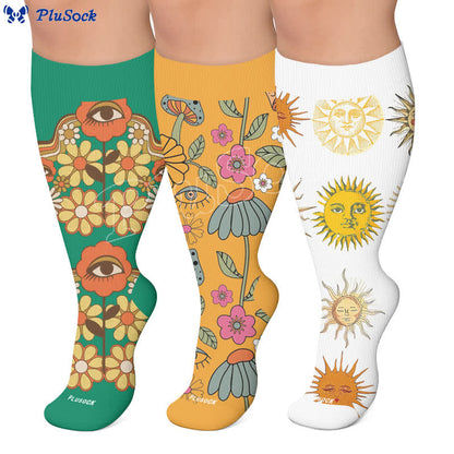 Plus Size Retro Eye Bloom Compression Socks - image 0