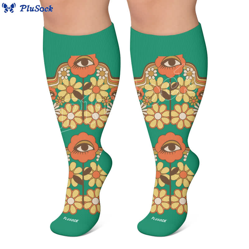 Plus Size Retro Eye Bloom Compression Socks - image 5