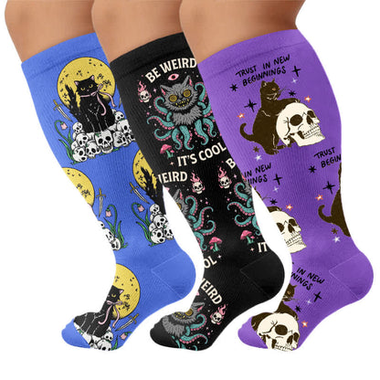 Plus Size Cat World Compression Socks - Multicolor(3 Pairs) - 4XL - image 4