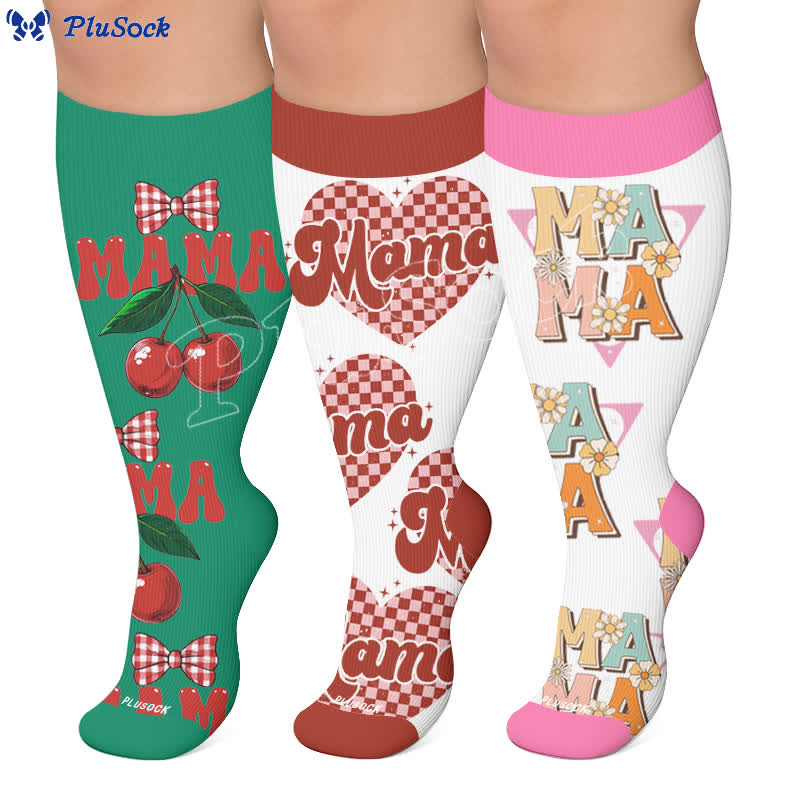 Plus Size Cherry Bow Mama Compression Socks - image 0
