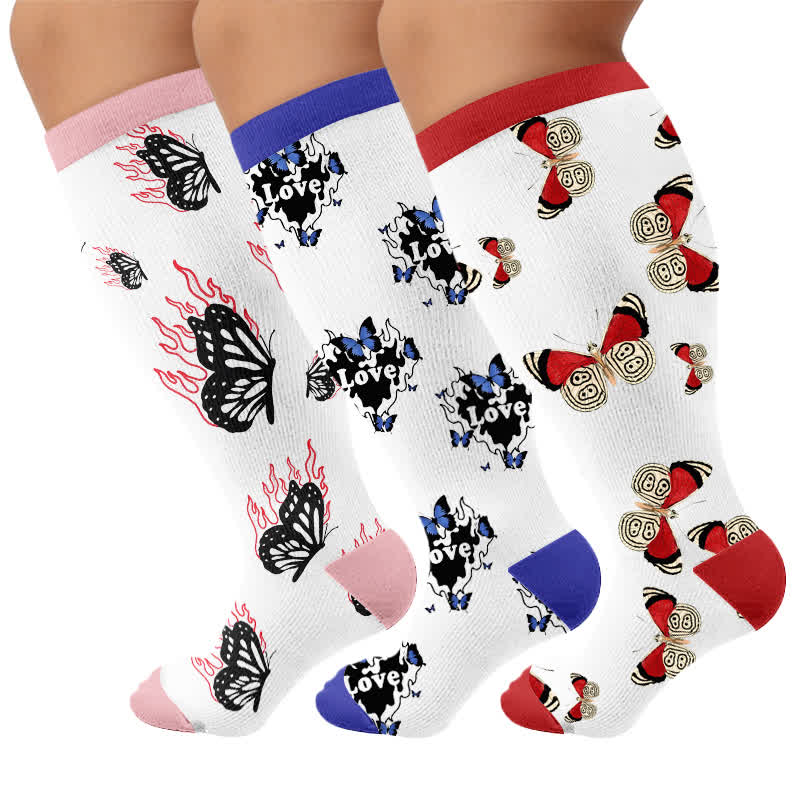 Plus Size Butterfly Flame Compression Socks - Multicolor(3 Pairs) - 4XL - image 4