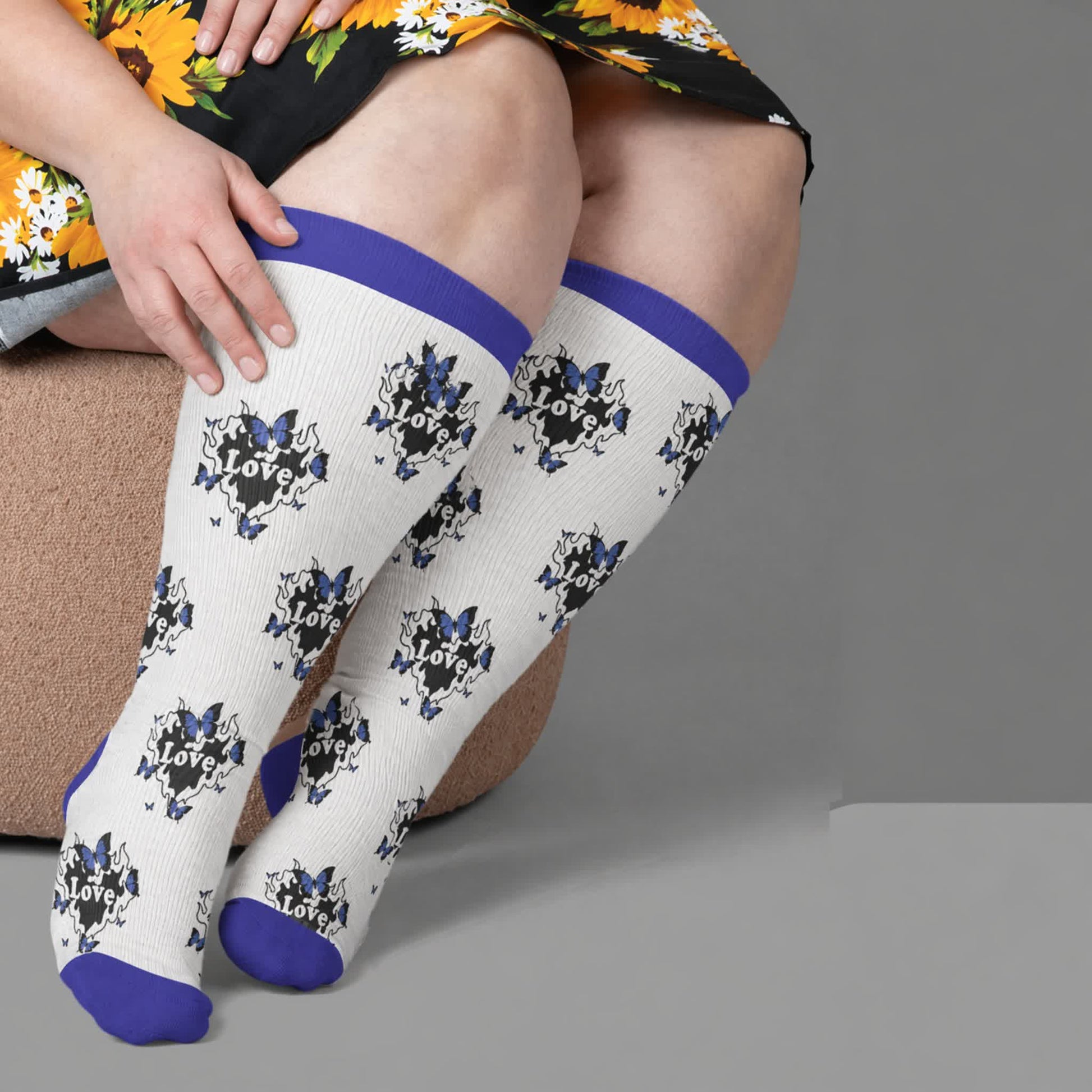 Plus Size Butterfly Flame Compression Socks - Blue(1 Pair) - 4XL - image 2