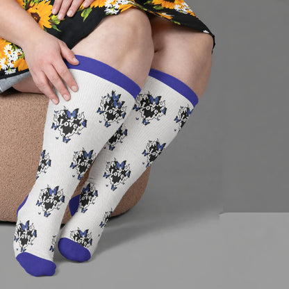 Plus Size Butterfly Flame Compression Socks - Blue(1 Pair) - 4XL - image 2